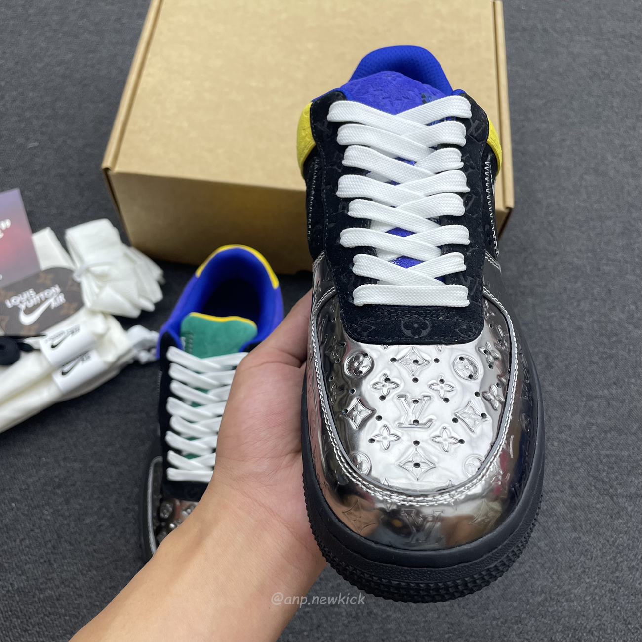 Louis Vuitton Nike Air Force 1 Low By Virgil Abloh Black Metallic Silver (3) - newkick.vip